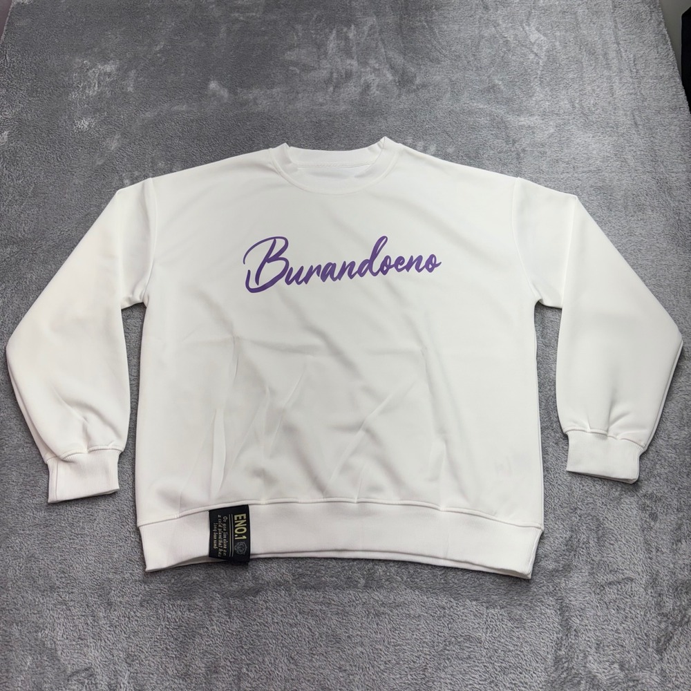 Burandoeno Sweatshirt Mens Size‎ M White Purple Script Logo Excellent Streetwear